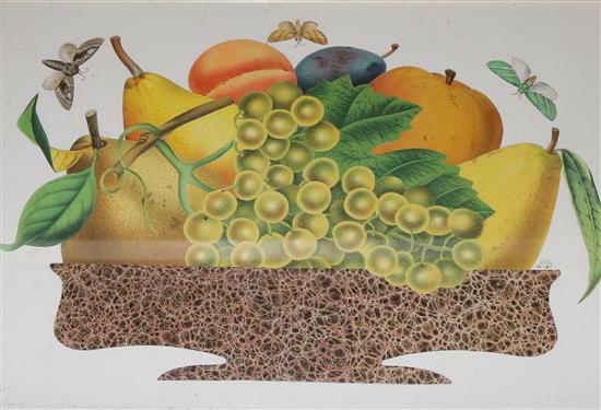 Three fruit collage prints, 34 x 23cm